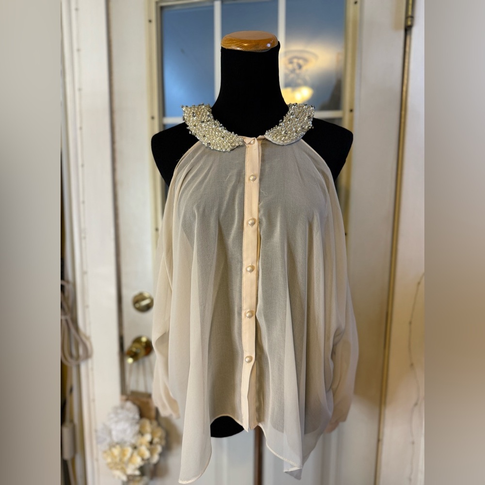 Love Culture Cream Beaded Collar Blouse